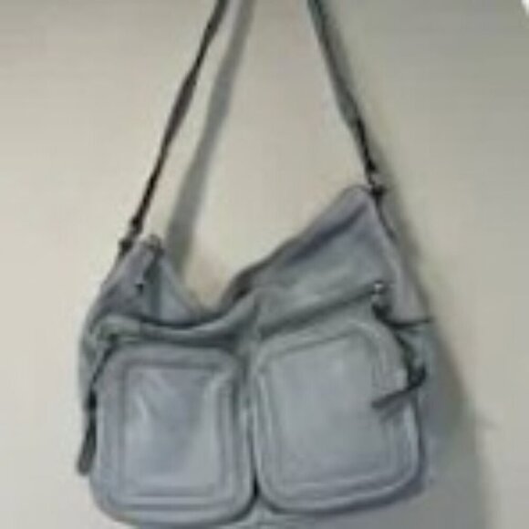 Tignanello Light Blue-Gray Genuine Leather Handbag Outer Zippered Pouch Pockets - Picture 2 of 16